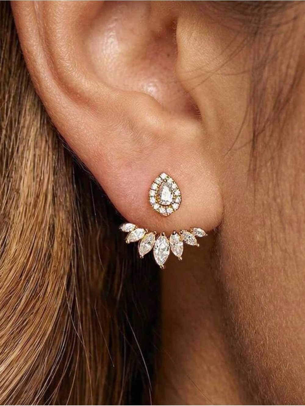 Gold Teardrop Cubic Zirconia Ear Jacket Earrings